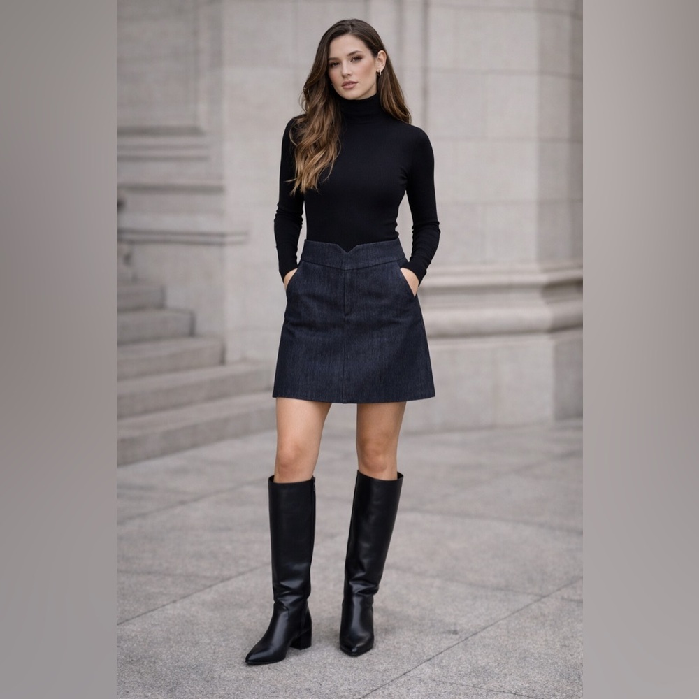 Aritzia Talula Glitter Denim High Waisted Mini Skirt Dark Indigo Wash Size 4‌‌‌‌